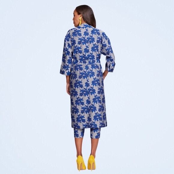 New York&Company x Gabrielle Union Blue Floral Duster Coat Sz.XS/S - Picture 4 of 16